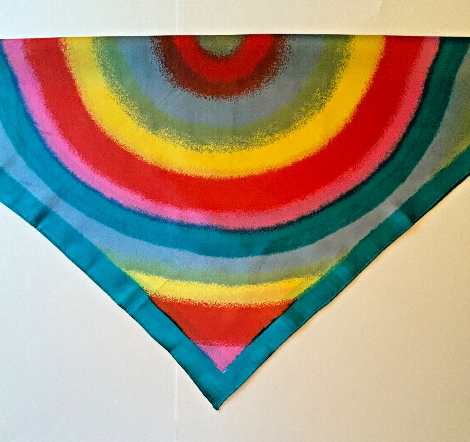 Colorful Designer Scarf 25.5″ Square Bold Abstract Art Circles Signed Marutino?