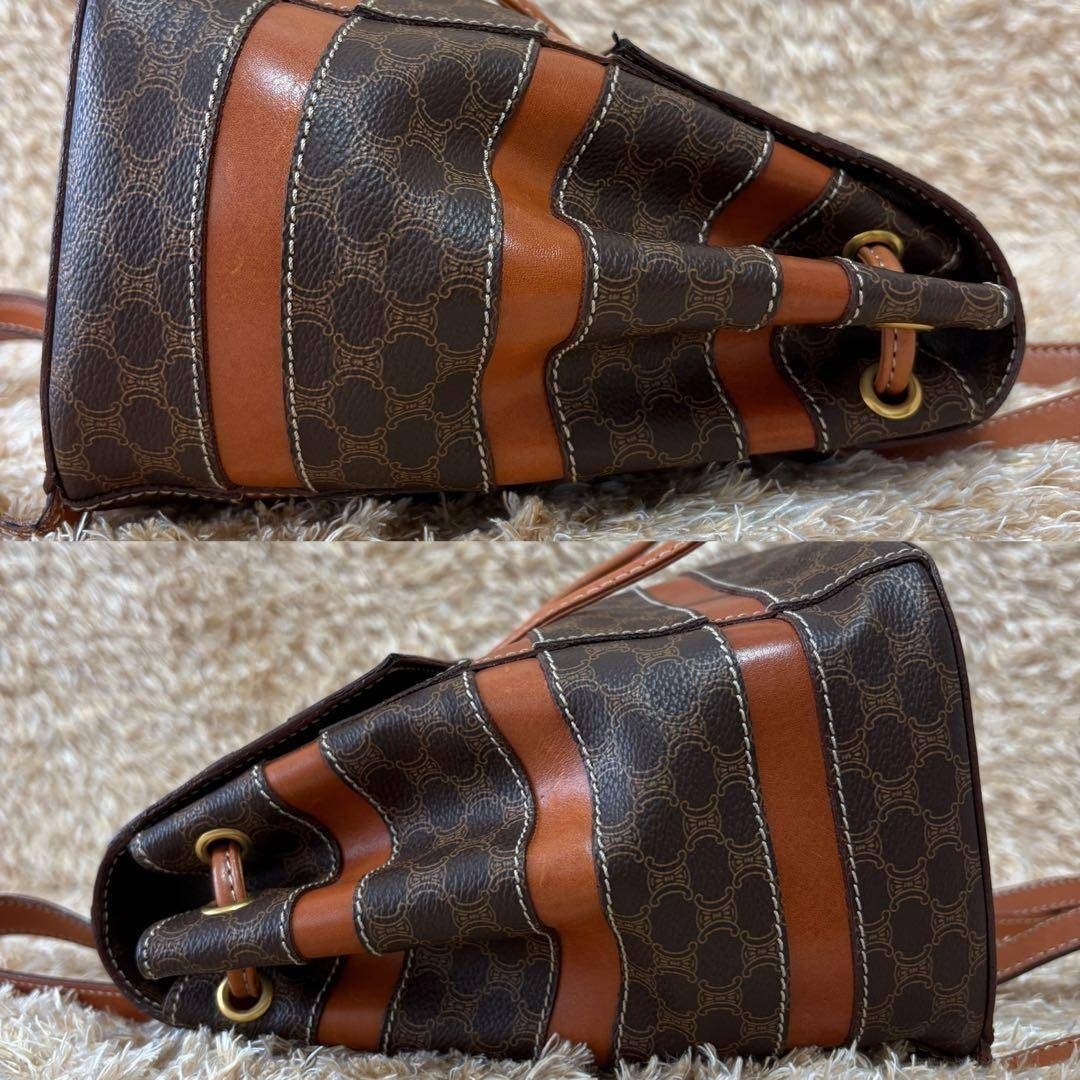 CELINE Macadam Triomphe Mini backpack Blazon Logo Drawstring Brown PVC Leather