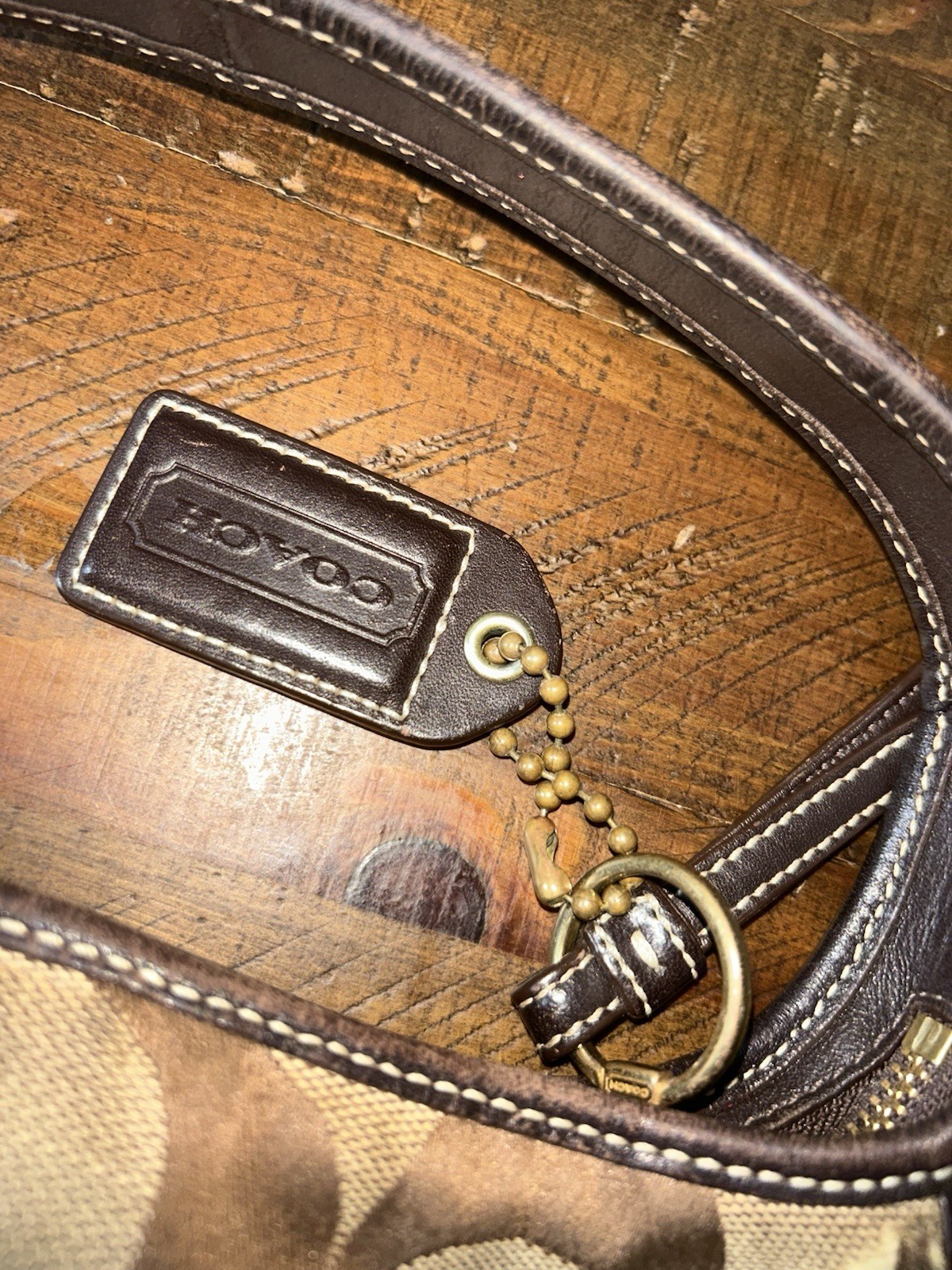 COACH Vintage Y2K Signature Logo Small Ergo Hobo Bag Brown Leather Trim 10763