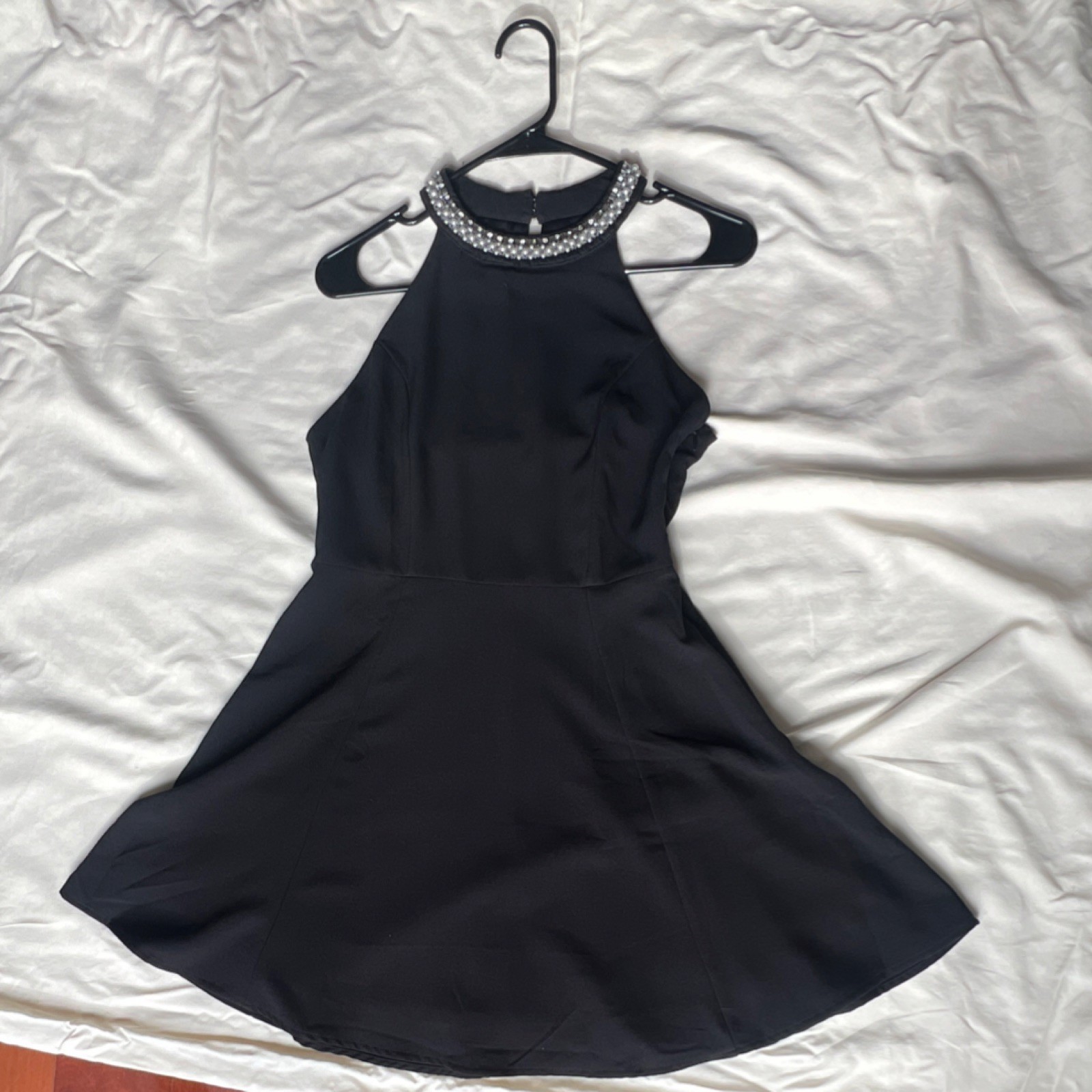 One Clothing Black Beaded Pearl Halter Fit & Flare Sleeveless Short Dress M