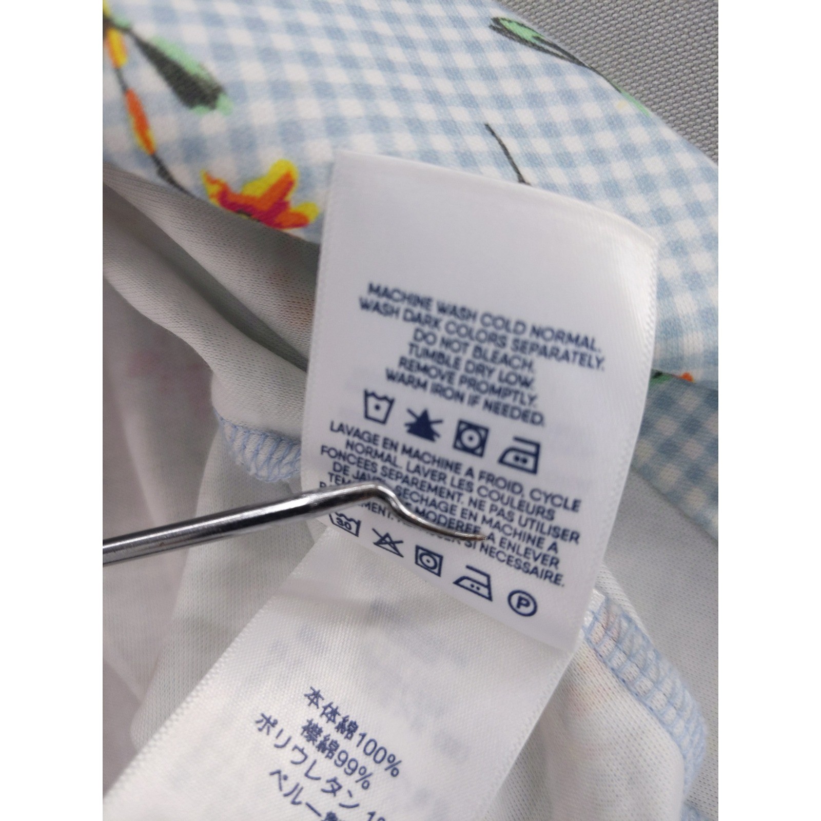 Lands’ End Polo Shirt Womens S Blue Floral Gingham 3/4 Sleeve Cotton Blend