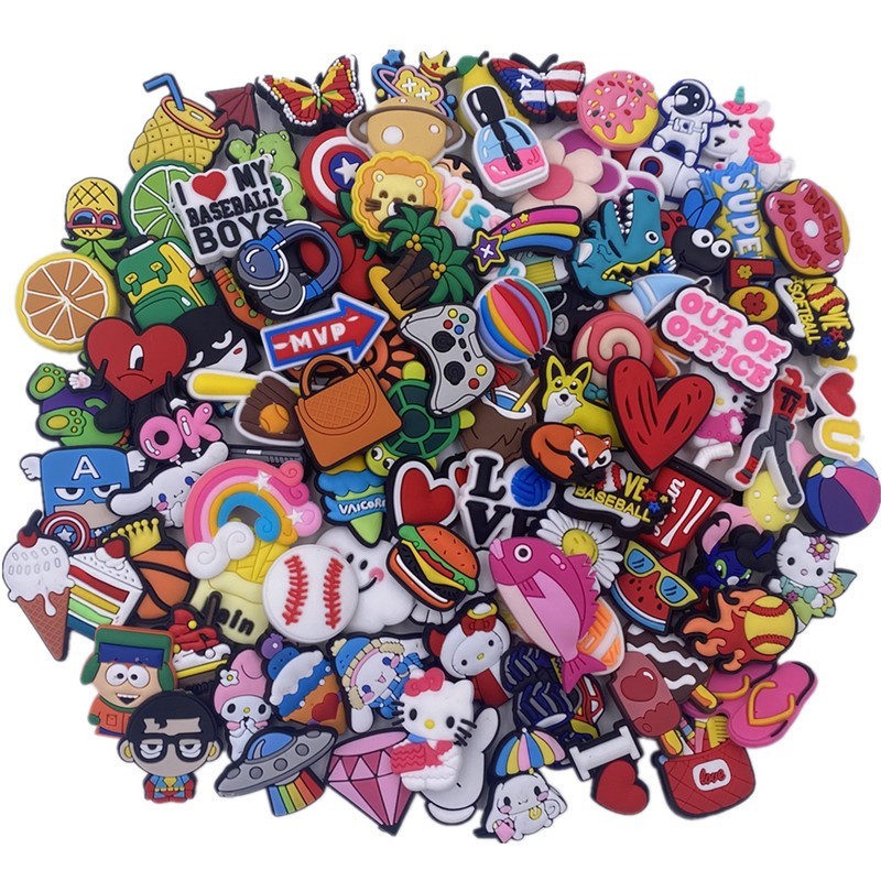 90 Pcs Mixed Pvc Shoe Charms Lot Different Charms Fit For Croc Clog Sandals USA