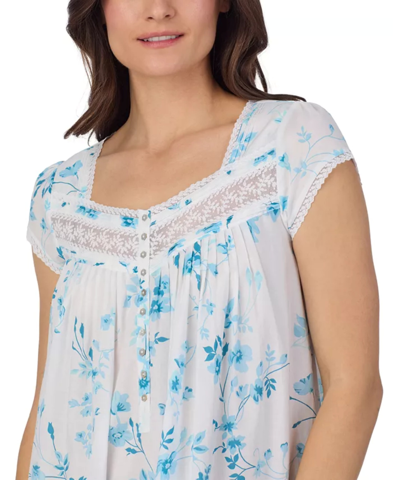 Nwt $74 Eileen West AQUA DREAM 100% Cotton Lawn 48″ Long Ballet Nightgown Sz M