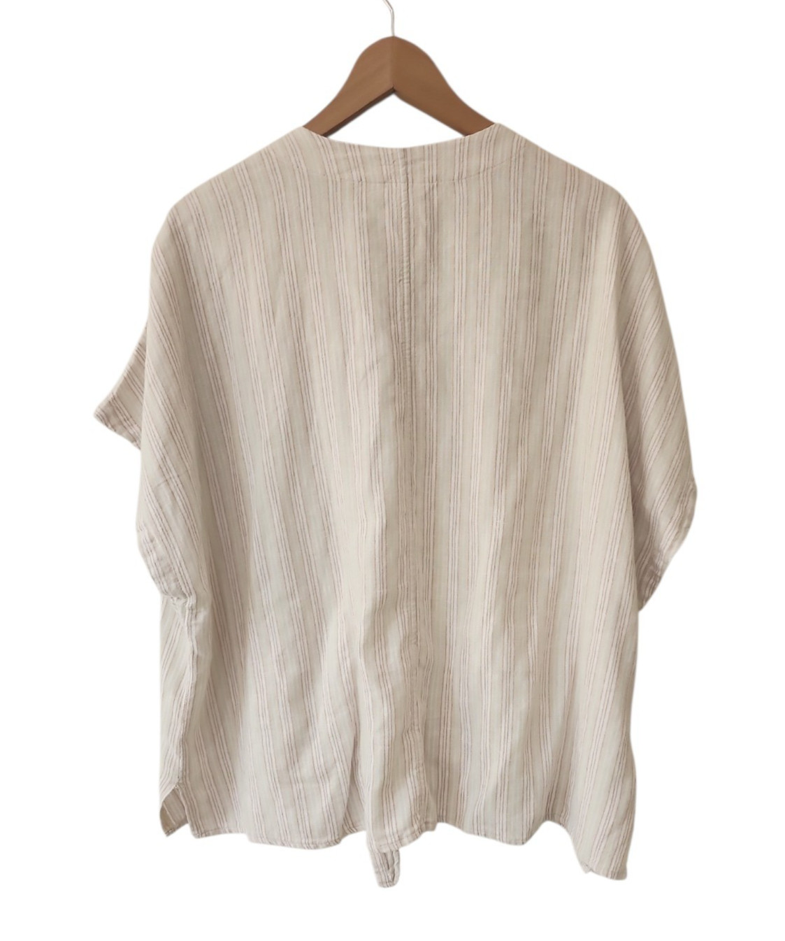 Time and Tru Blouse Womens XXL Linen Blend Button Tie Front Striped Beige