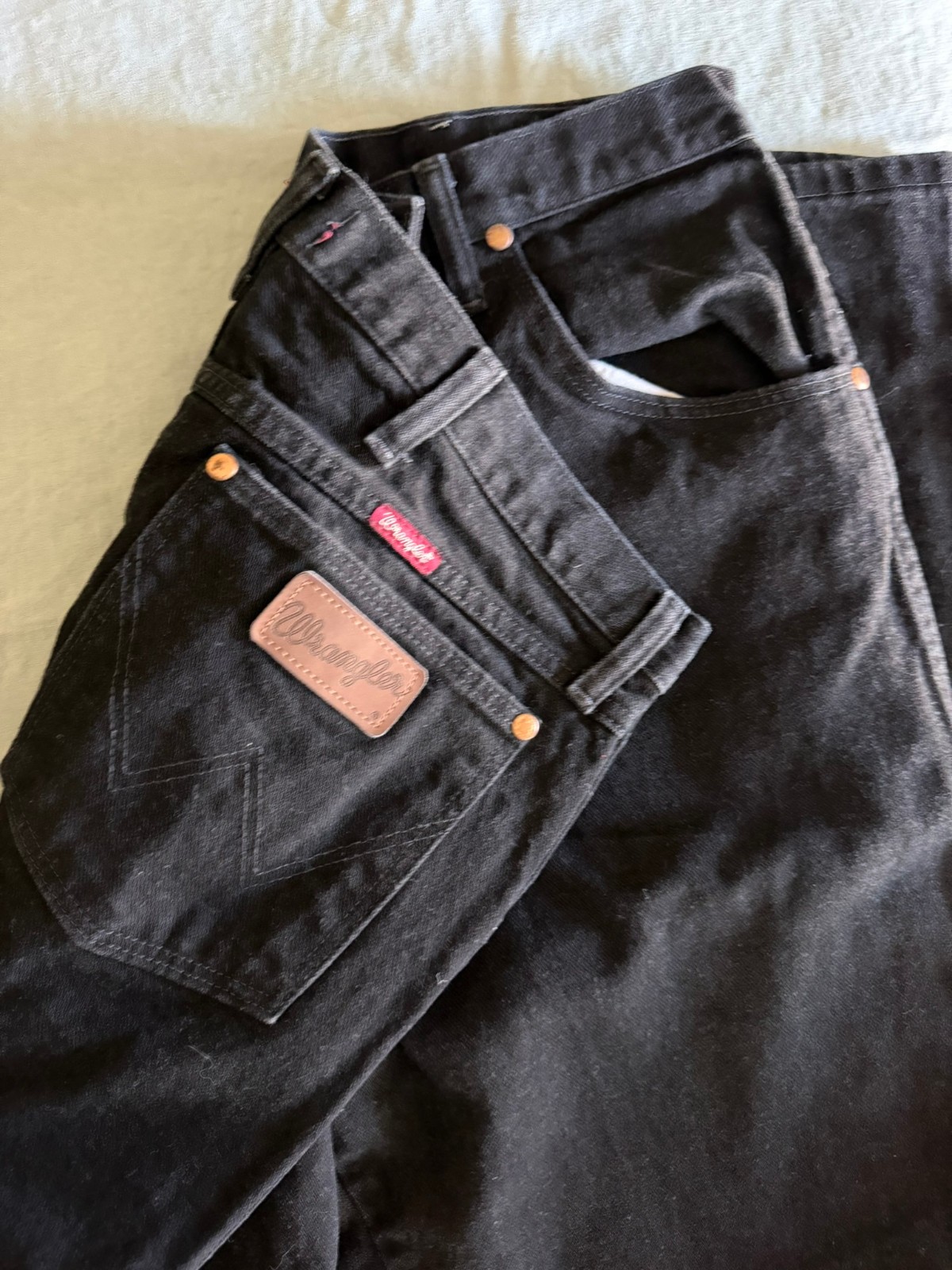 Wrangler Jeans Mens 36×36 Gray Black Denim Relaxed Fit Western Vintage Patch