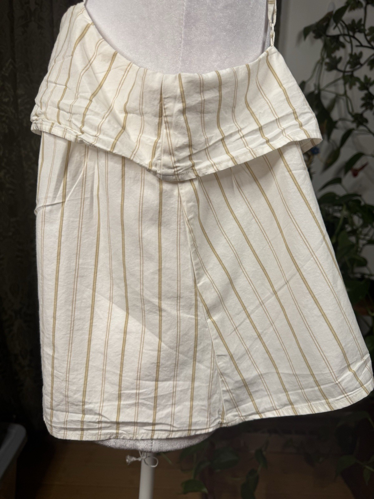 H&M Women’s L White Beige Striped 100% Cotton Zip Spaghetti Strap Cami