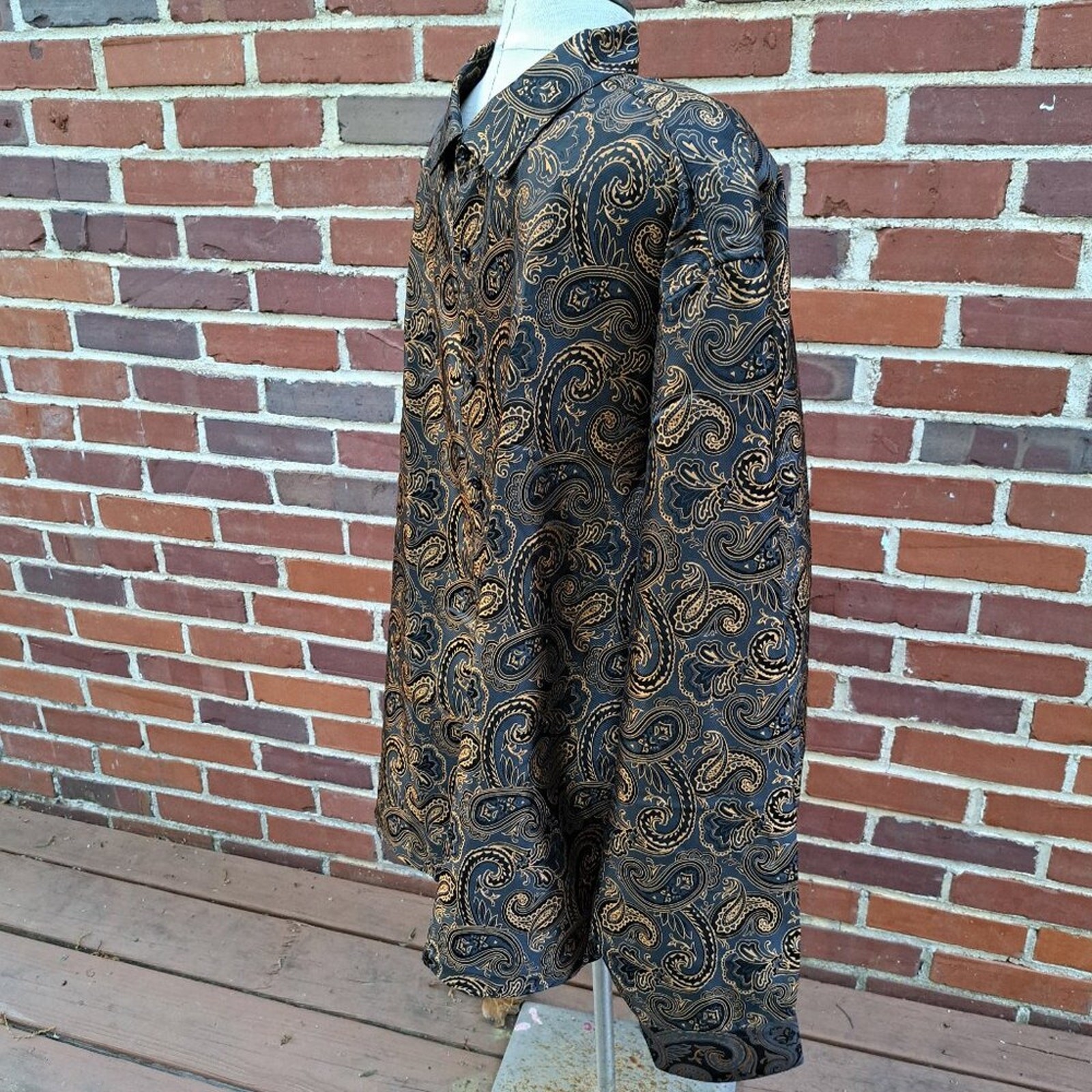 rry Wang Men Metallic Gold Paisley Long Sleeve Shirt Size 4XL NWT