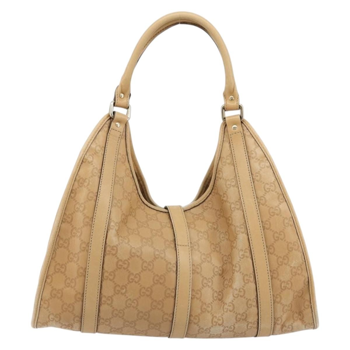 GUCCI GG Canvas Guccissima Jackie Bag Leather Gold Beige 203494 Auth ep14099