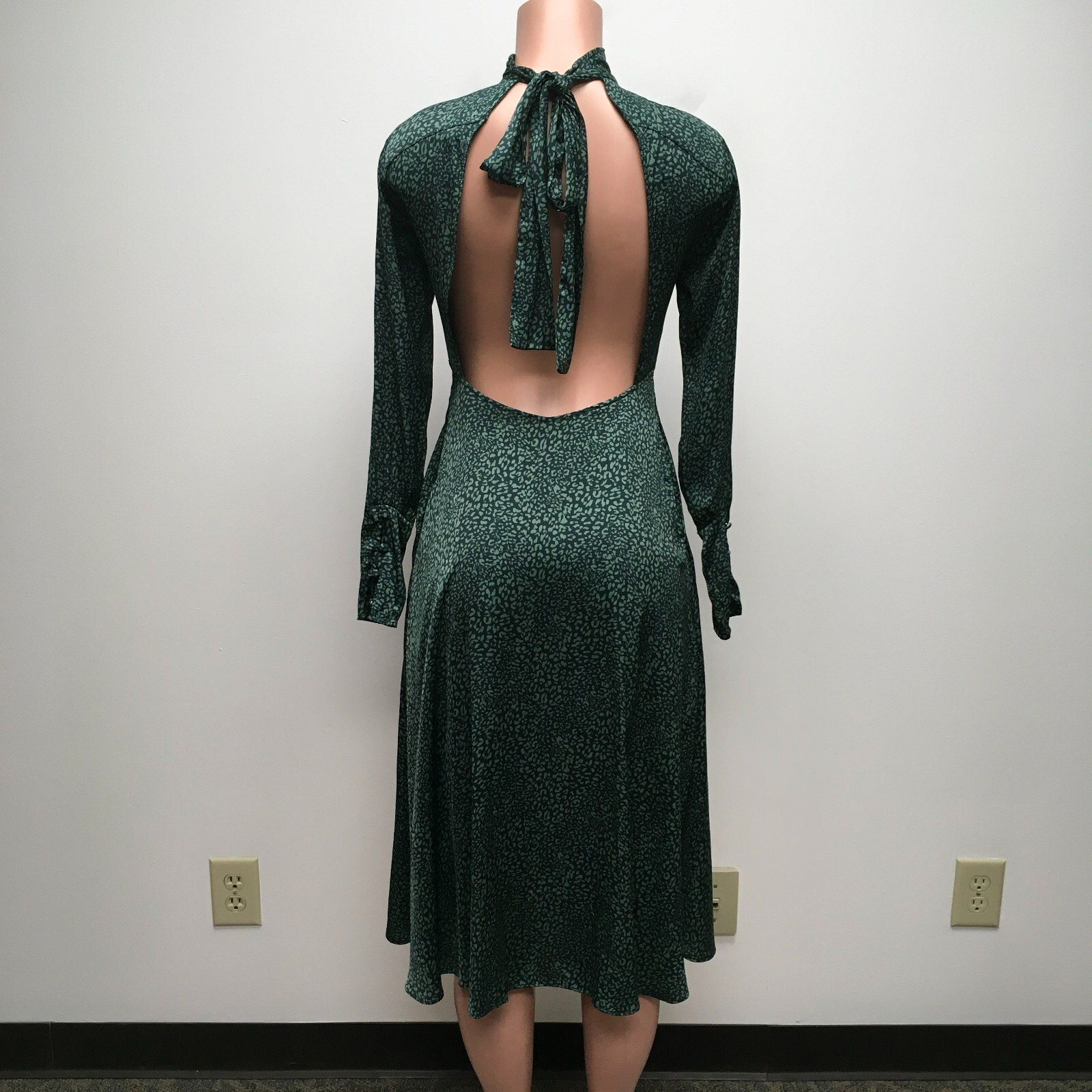 Free People Womens Green Loveless Printed Backless Mock Neck A-Line Midi Dress 2
