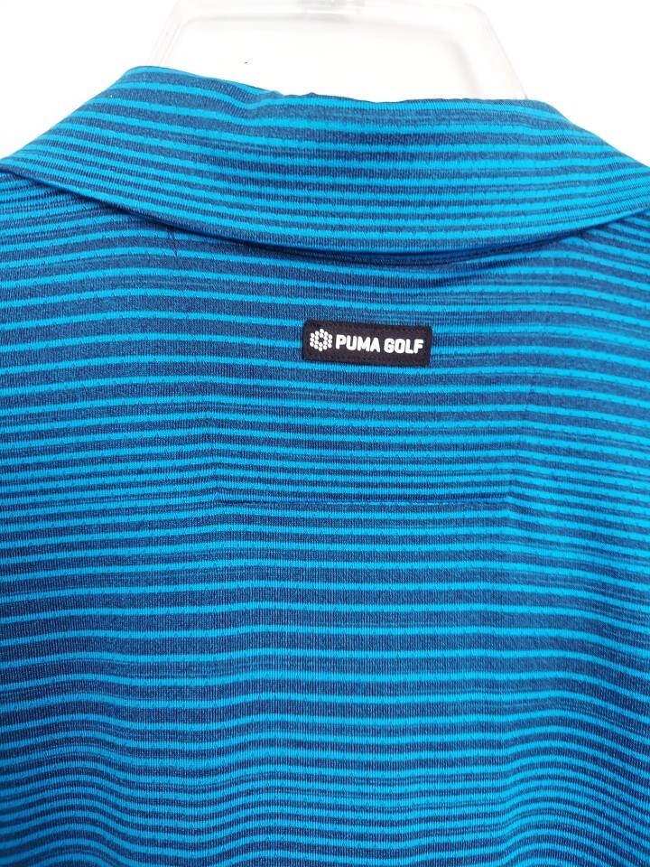 Cobra Puma Golf Dry Cell Men’s Blue Stripes Stretch Active Polo Golf Shirt Sz L