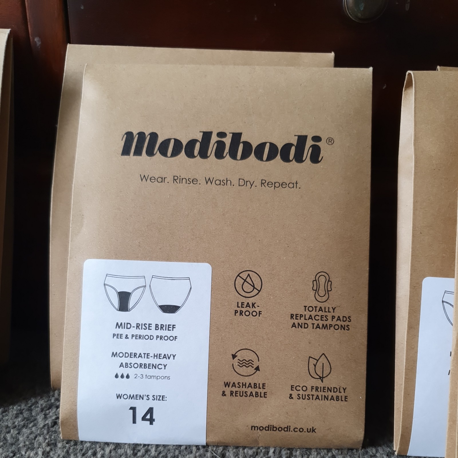 Modibodi Mid-Rise Period Proof Pants / Knickers. Reusables – Size 14