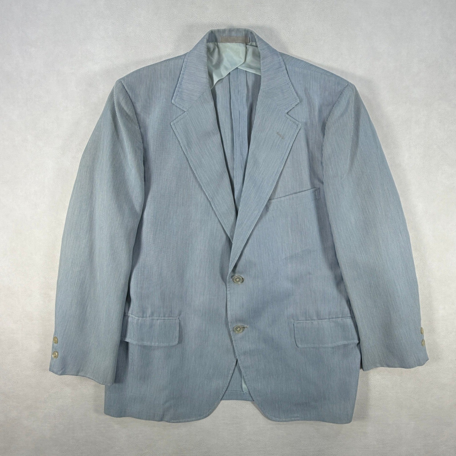Vintage Haspel Seersucker Blazer 42R Mens Blue White Pinstripe Coat Suit Jacket