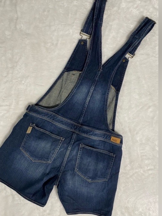 PAIGE Blue Denim Overall Romper Shorts S Sleeveless Button Strap Pockets