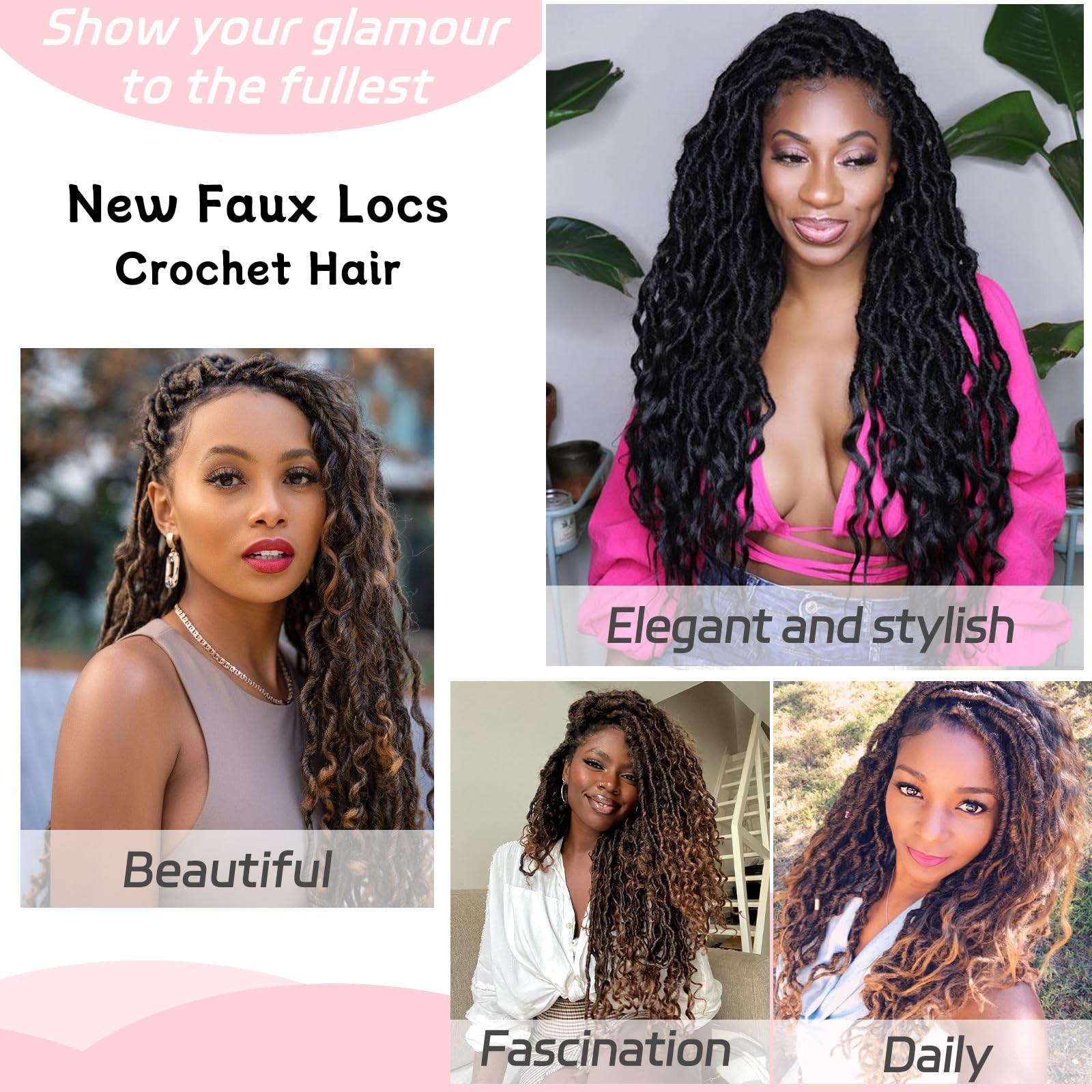 18 Inch Goddess Faux Locs Crochet Hair with Curly 18 (Pack of 2), 1B