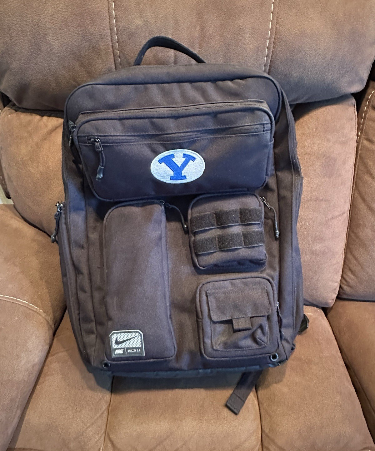 Nike BYU Utility Elite 2.0 Backpack, Zip Closure, Outer Pockets, Padded Straps