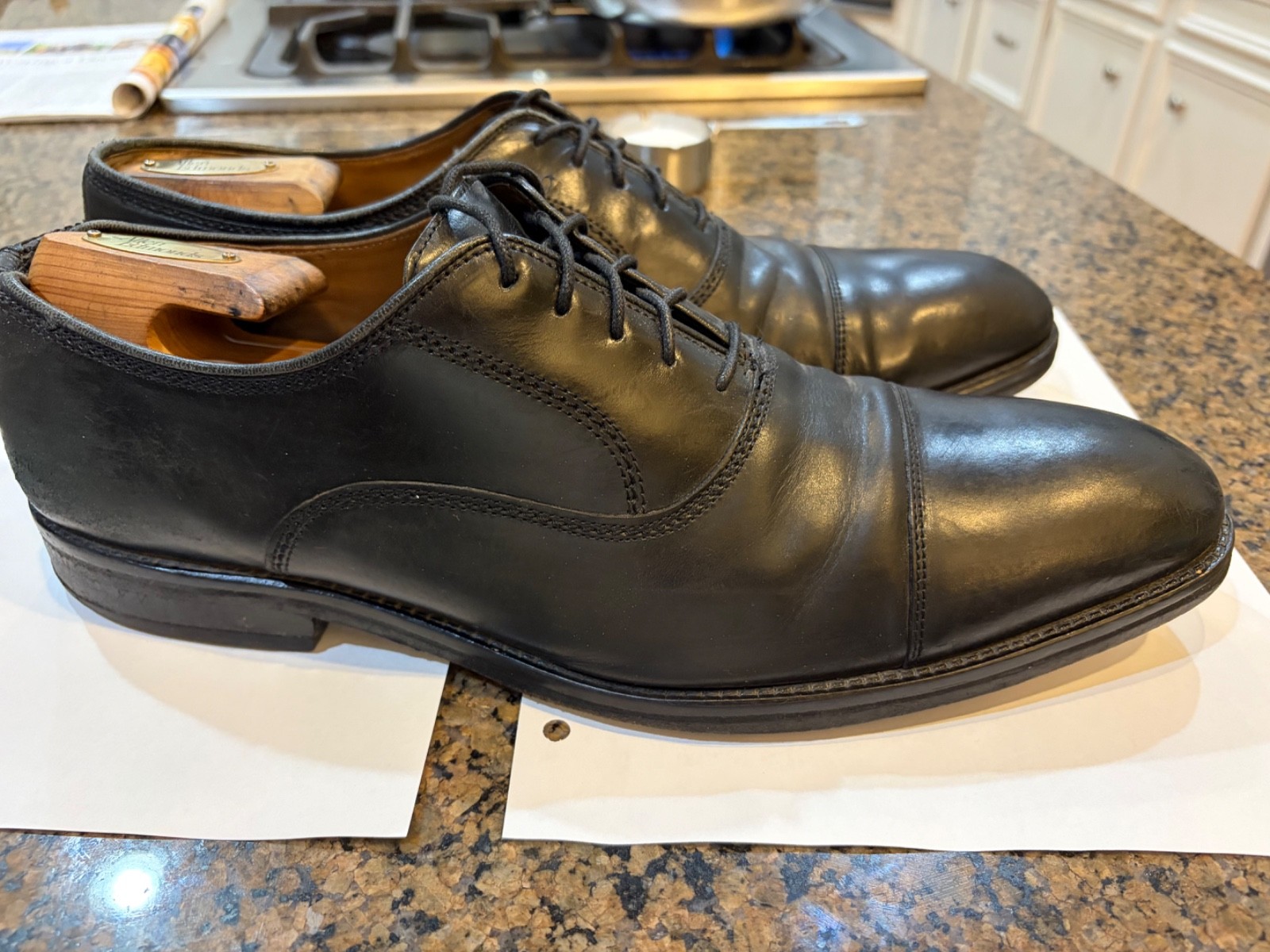 Johnson & Murphy Dress Shoe Men’s 12 D Black Leather Melton Cap Toe Oxford