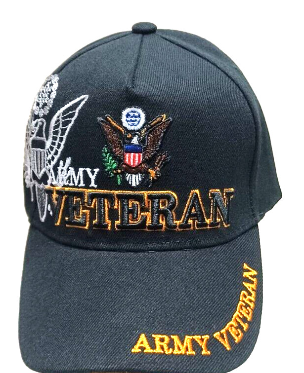 ARMY VETERAN MILITARY HAT CAP BLACK WITH SHADOW ADJUSTABLE