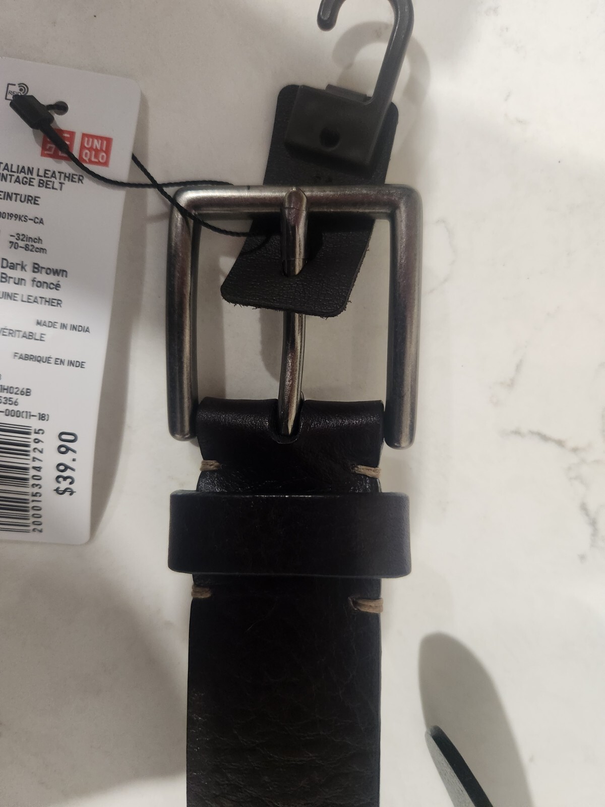 Uniqlo Italian Leather Vintage Belt, M(32″, 70-82cm), Dark Brown