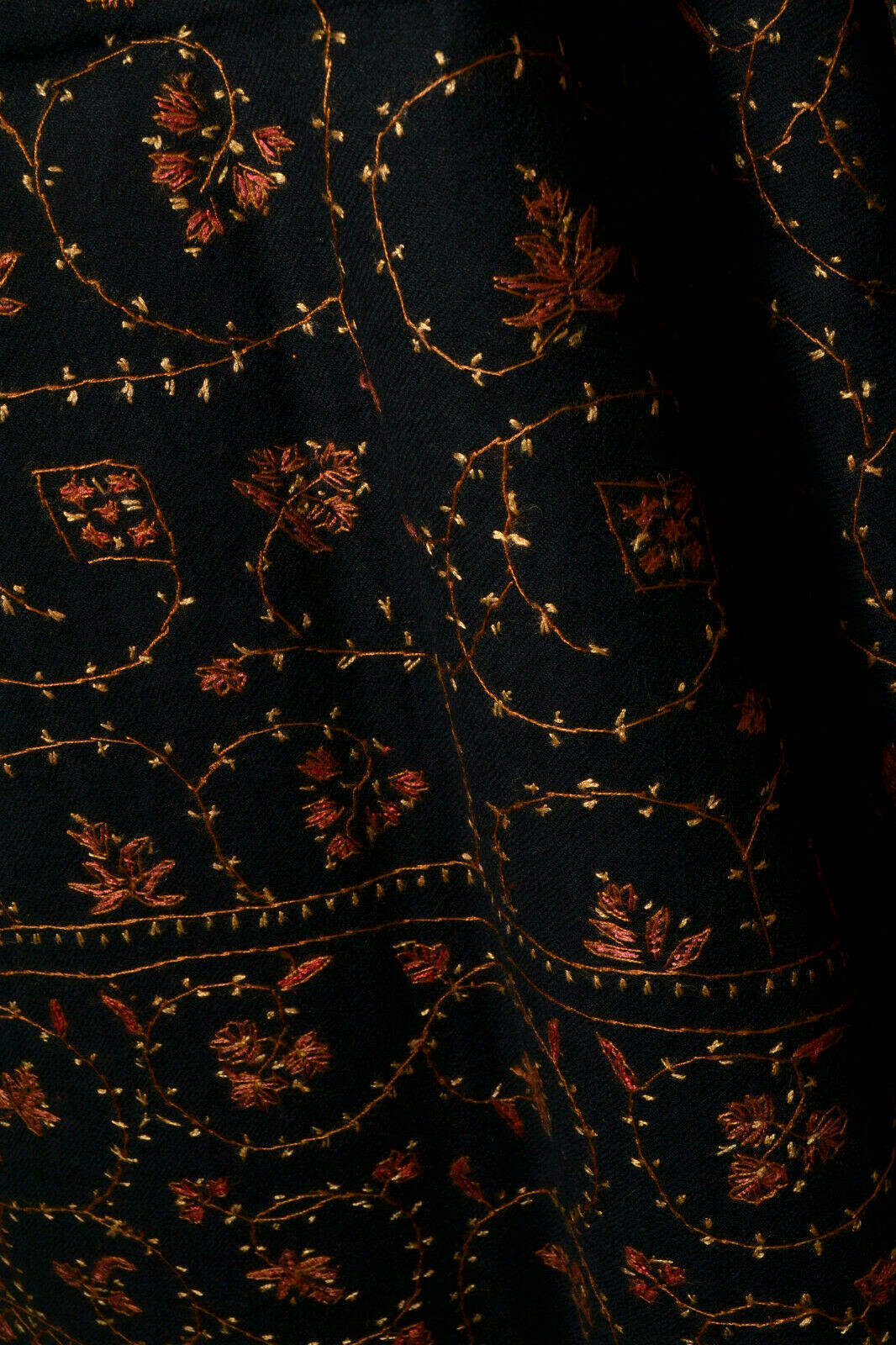 BLACK KASHMIRI WAVE EMBROIDERY JAAL – 100% CASHMERE PASHMINA SHAWL ~ 16 DESIGNS