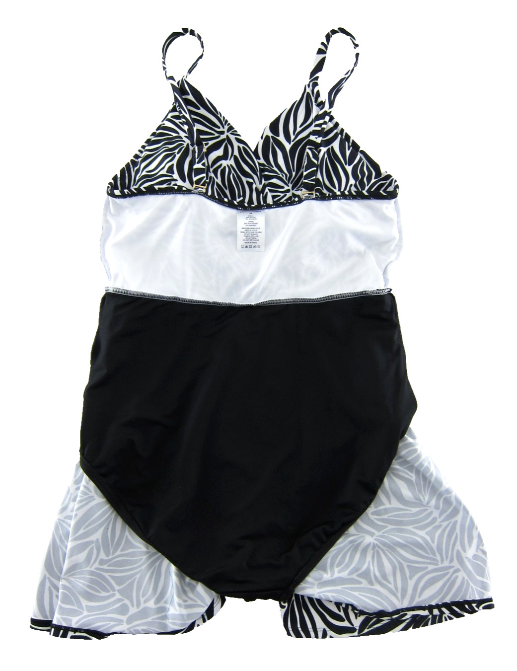 Lands End Classic Black White Floral Built In Bra Slimming Swimsuit Swimdress M