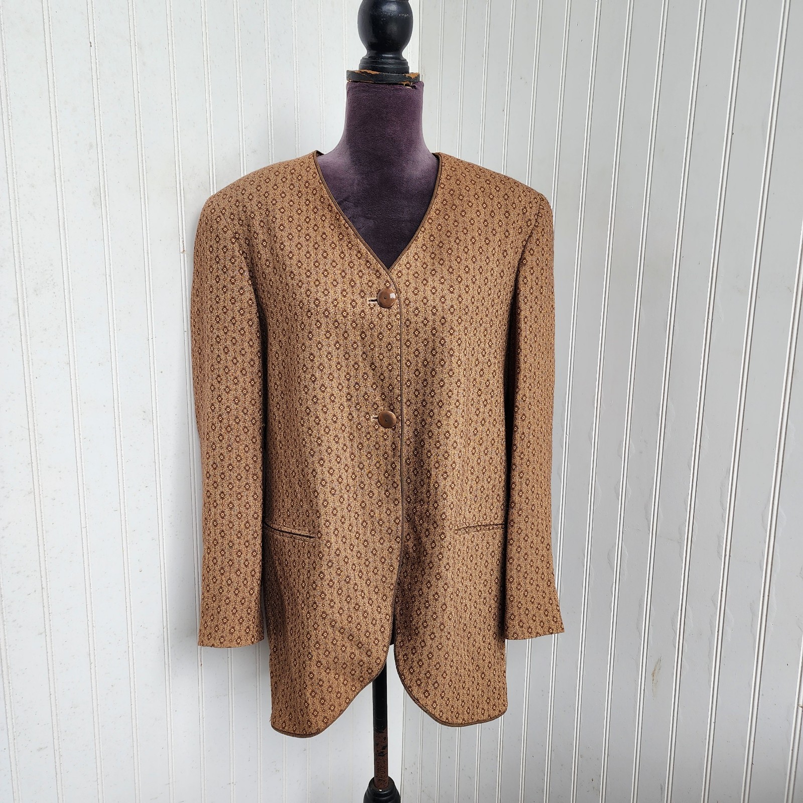 VTG Giuseppe Collection Gold Tan Brown Ornate Button Jacket Union Made Sz 8