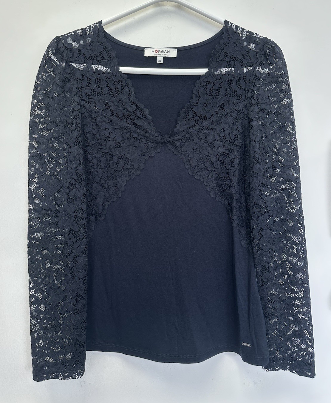 Y2k Morgan De Toi Navy Lace Top Size XS