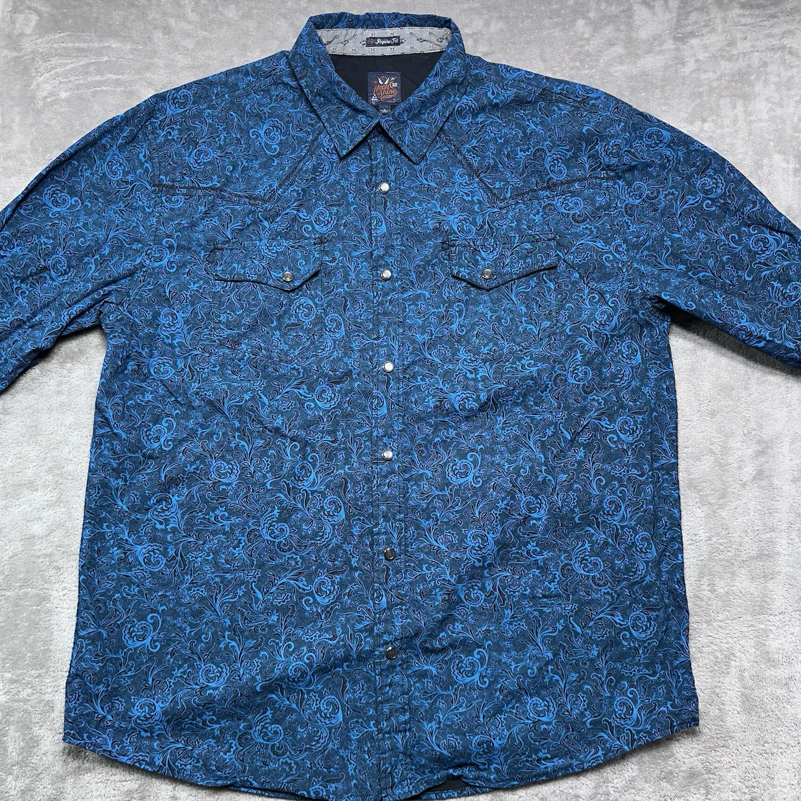 Moon Shine Spirit Satanta Paisley Western Snap Shirt Teal Blue/Black Size Large