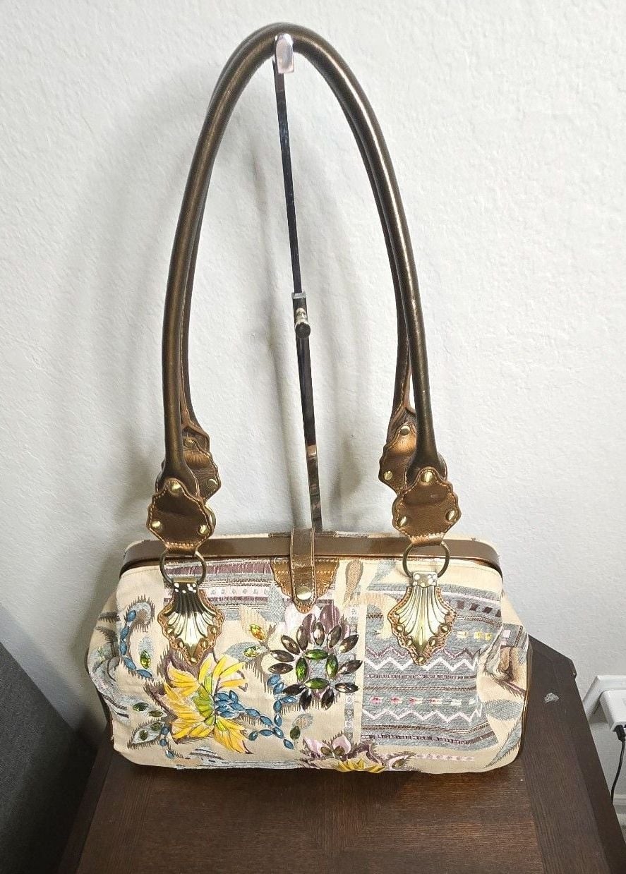 Sharif 1827 25th Anniversary Tapestry and Metallic Leather Frame Satchel