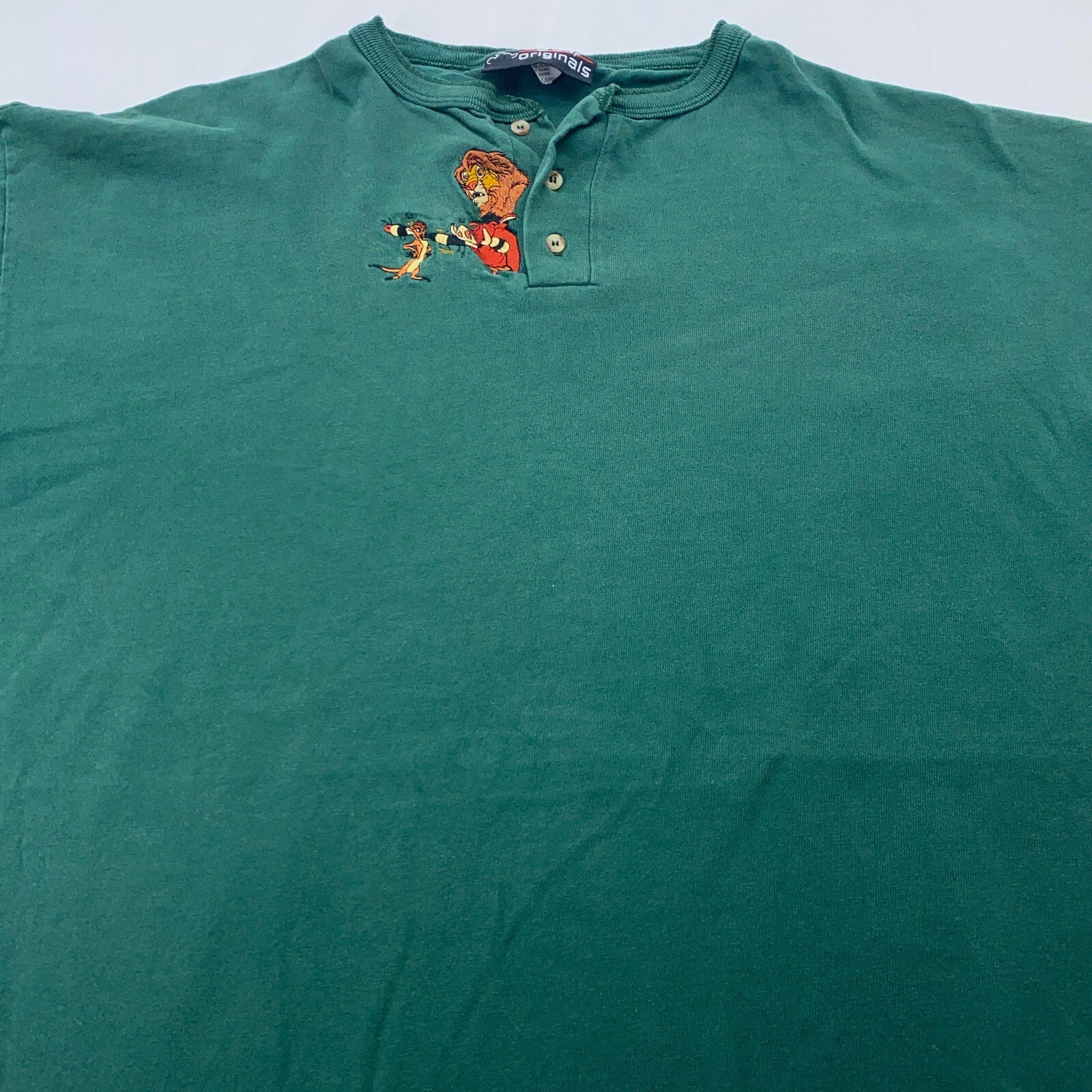 vtg 90s THE LION KING EMBROIDERED HENLEY WALT DISNEY T-Shirt 2XL timon pumbaa