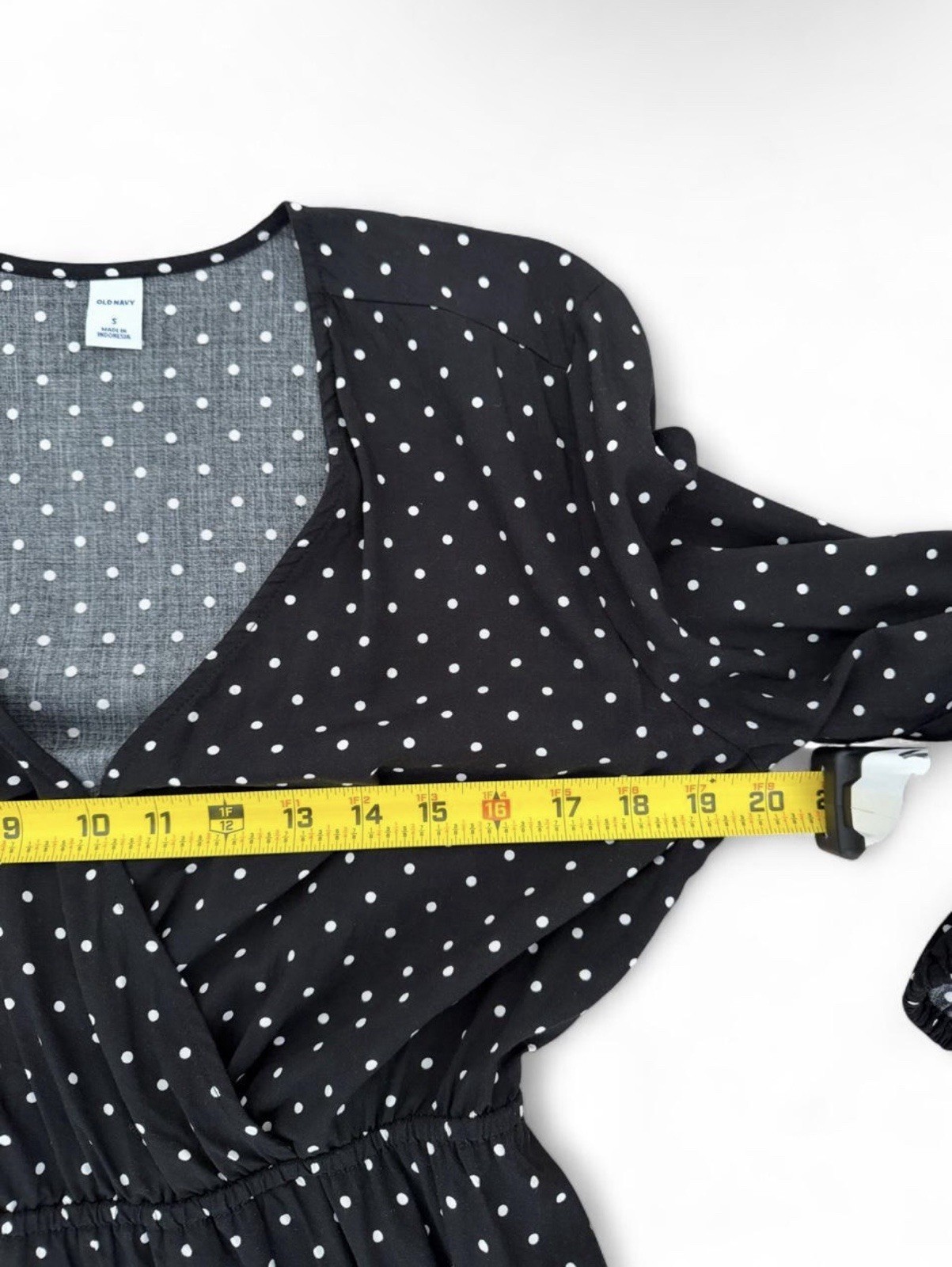 Old Navy Black/White Polka Dot V-Neck 3/4 Sleeve A-Line Knee Dress S