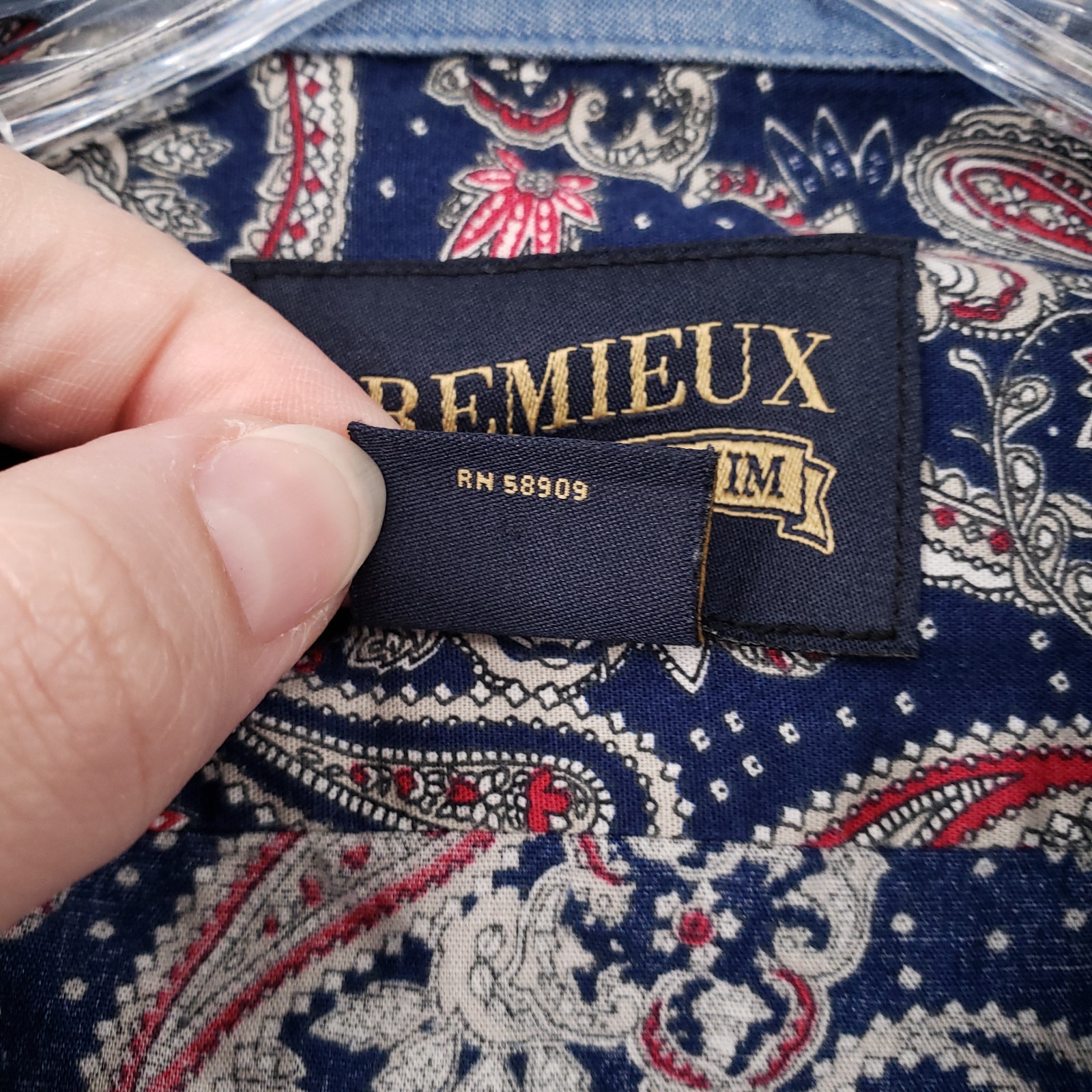 Cremieux Button Up Shirt Mens XL Blue Premium Denim Long Sleeve Paisley Collared