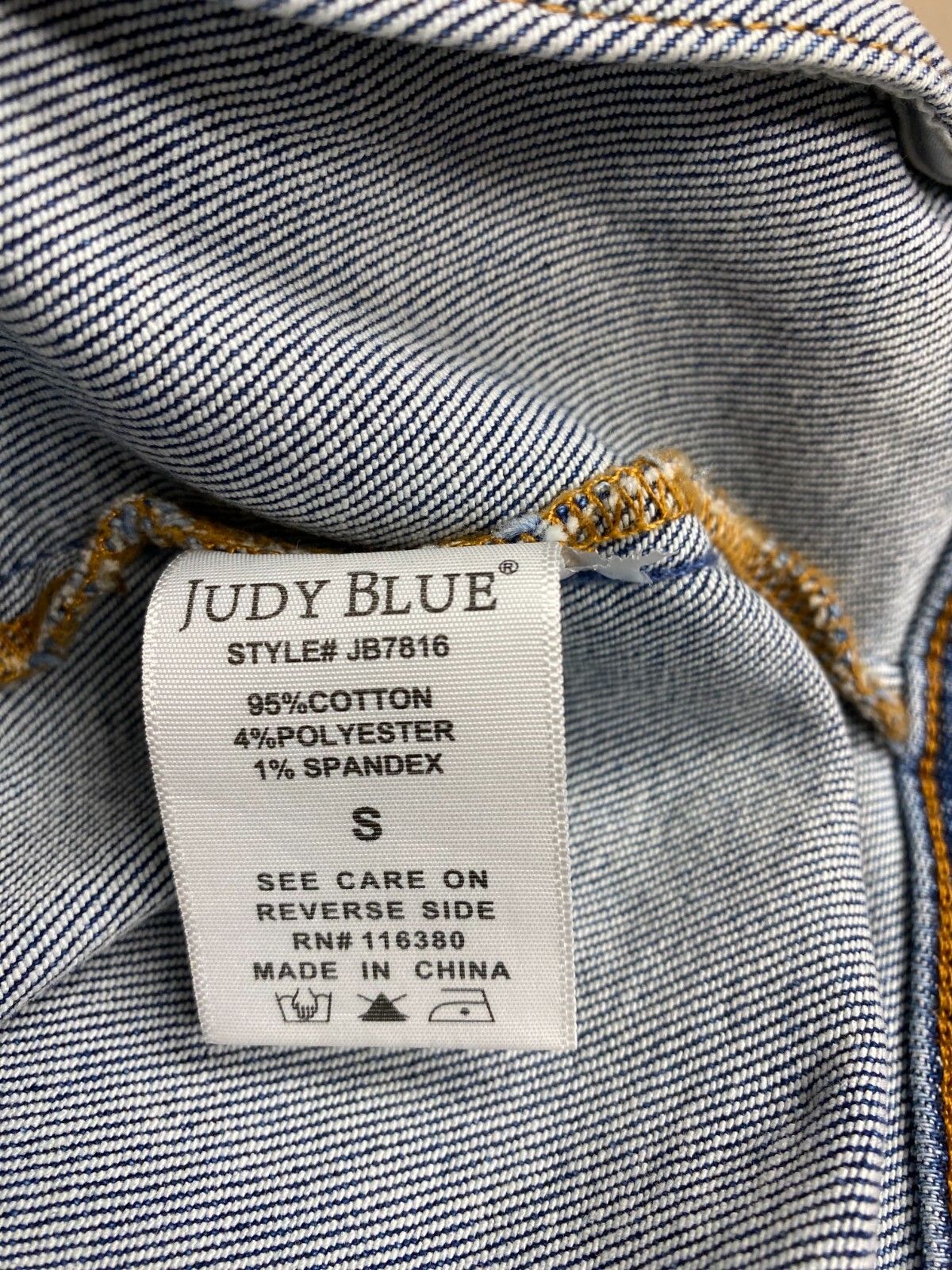 Judy Blue Womens Dark Blue Distressed Fringe Back Denim Marcia Trucker Jacket S