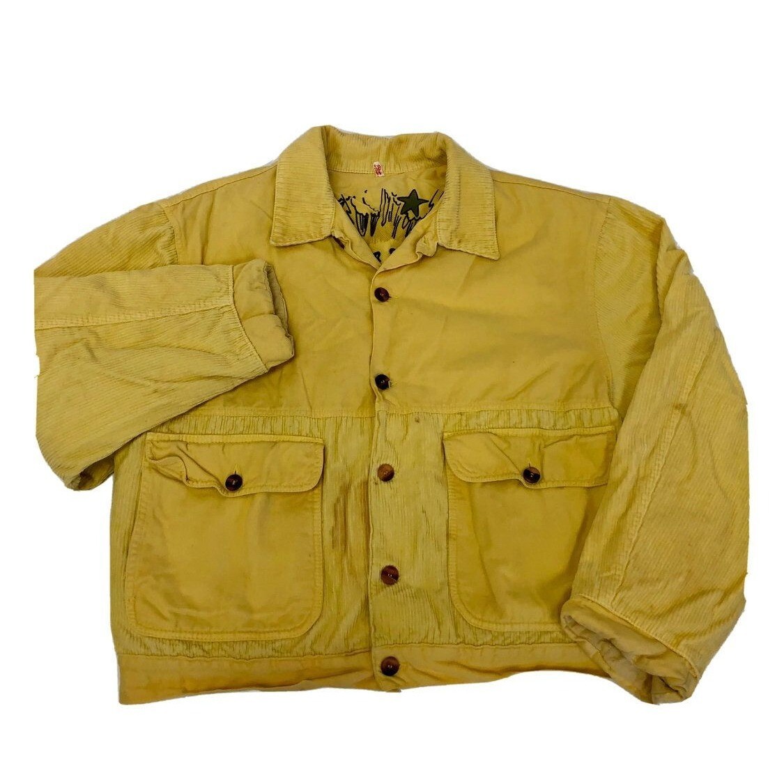 90’s Color System Denim Yellow Streetwear Jacket Corduroy HIP HOP Coat RETRO M