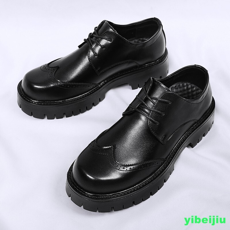 Mens Platform Derby Dress Formal Leather Shoes Wing Tip Thick Sole Big Round Toe