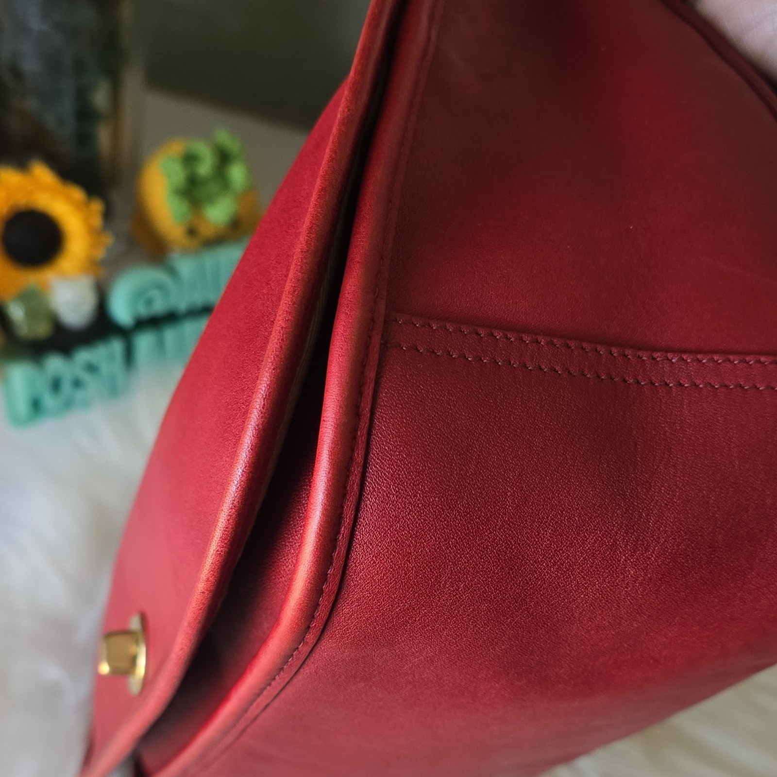 Coach Red Small Crescent Shoulder Bag Turn Lock Gold Hardware Hang Tag