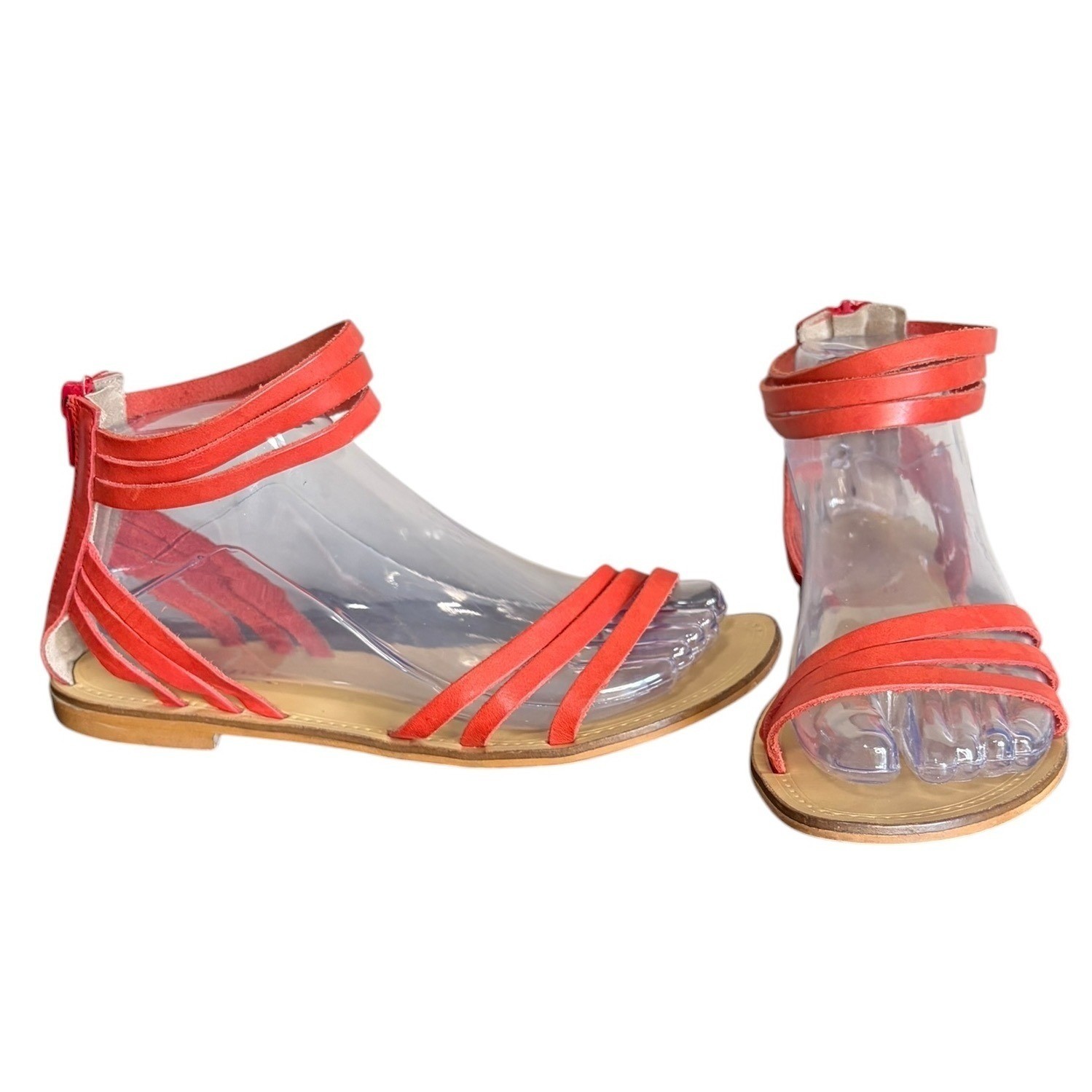 Sundance Women’s Orange Leather Ankle Strap Gladiator Sandals Size 7.5-8