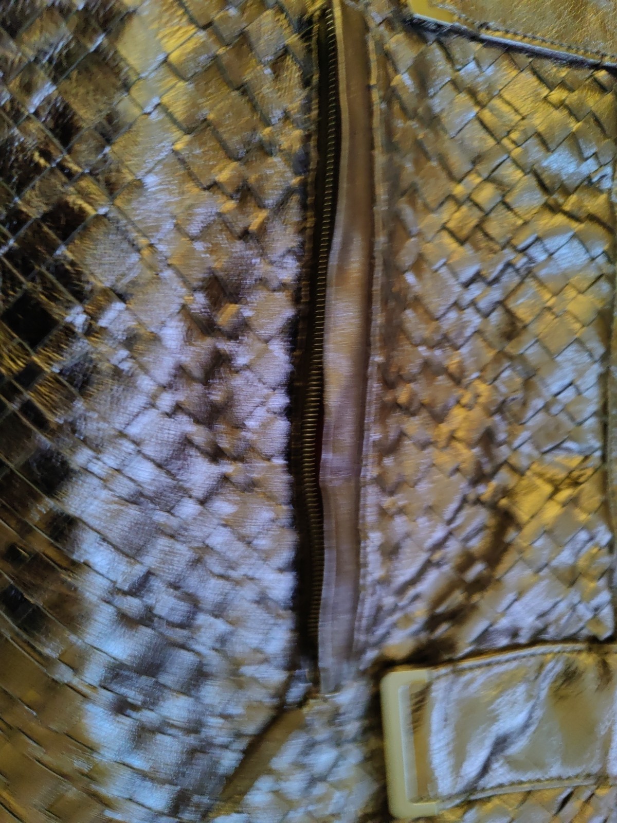 Elliott Lucca Metallic Leather Woven Handbag Tote Purse Champagne Gold Logo LG