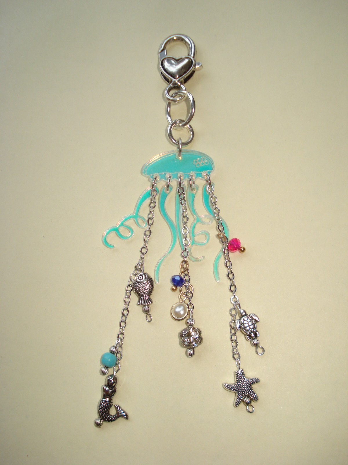 4 3/4″ Drop Plexie Jellyfish Oceanlife Purse Beach Bag Silver Heart Clasp Bling