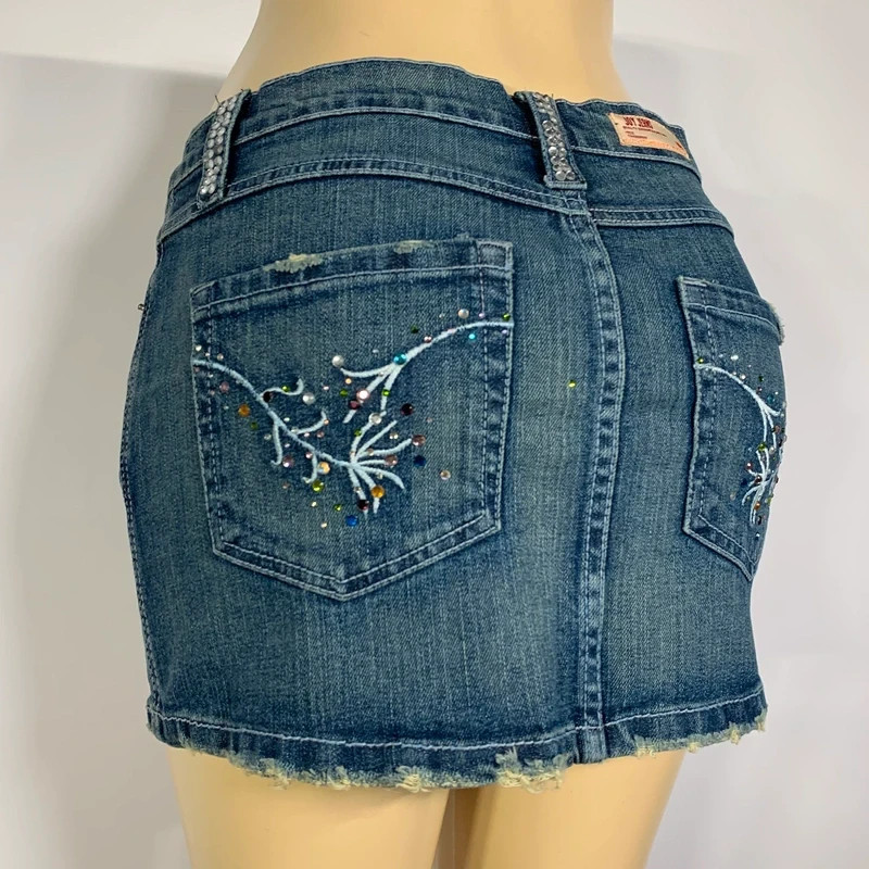 Y2K Joy Jeans Rhinestone Jean Denim Mini Skirt Low Rise Size 11 Fits M Best