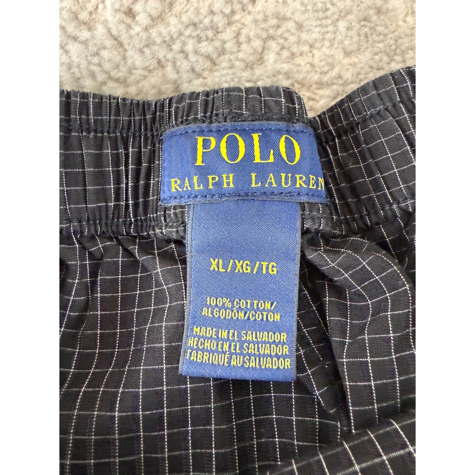 Polo Ralph Lauren Size XL Checker Straight Leg Casual Elastic Waist Pants Black