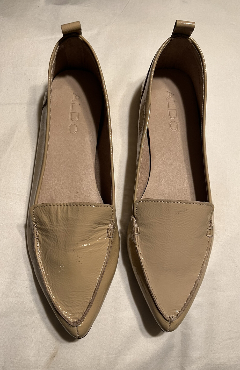ALDO Galinsky Flat Brown Beige Pointy Toe Leather Loafer Slip on Womens Size 6.5