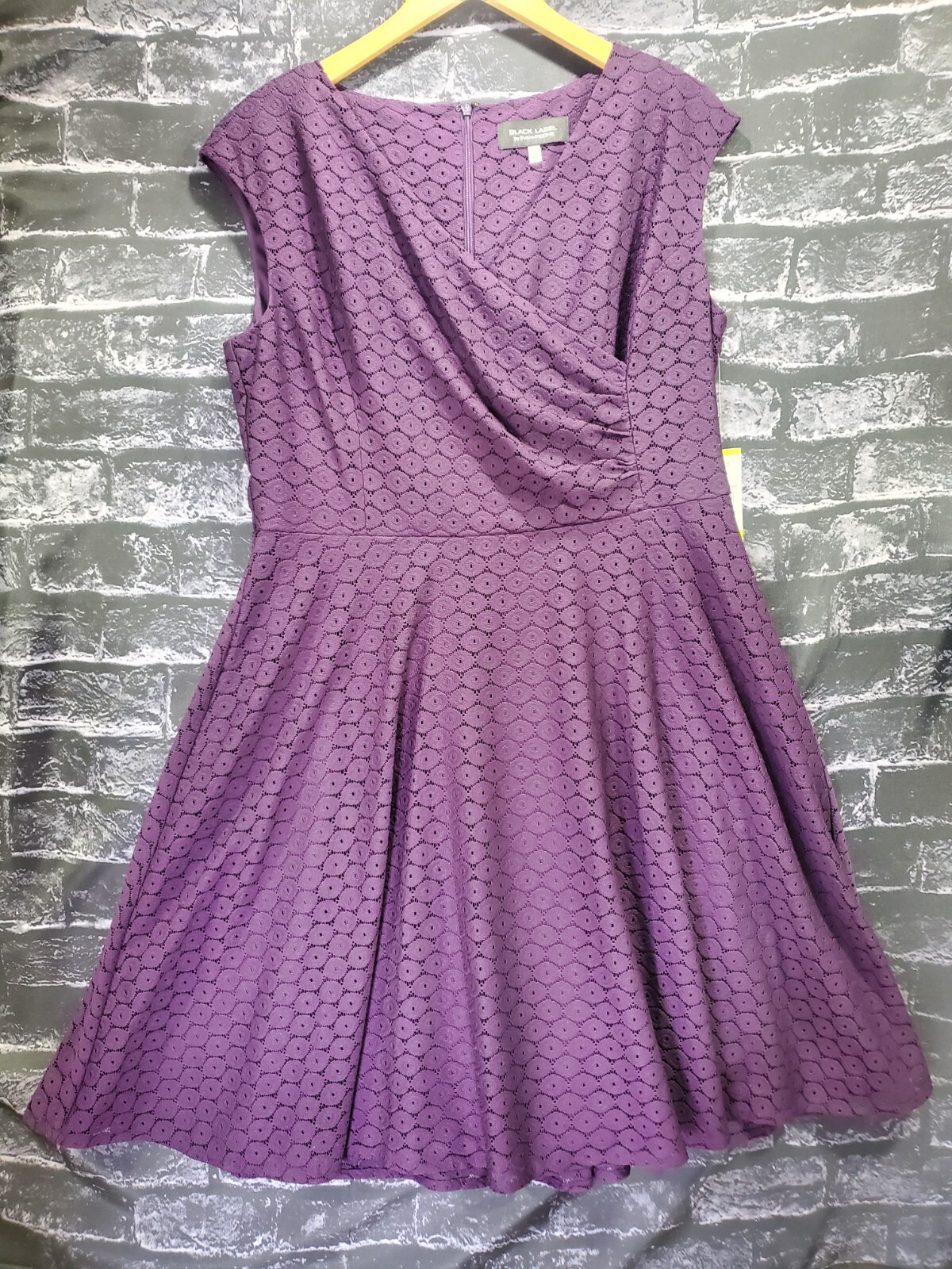 Black Label by Evan Picone Dress Womens 14 Purple Faux Wrap Elegant Classic NWTs
