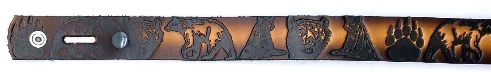 BEARS ANIMAL EMBOSSED MOTORCYCLE COWHIDE LEATHER BELT SIZE 26-48 USA MADE
