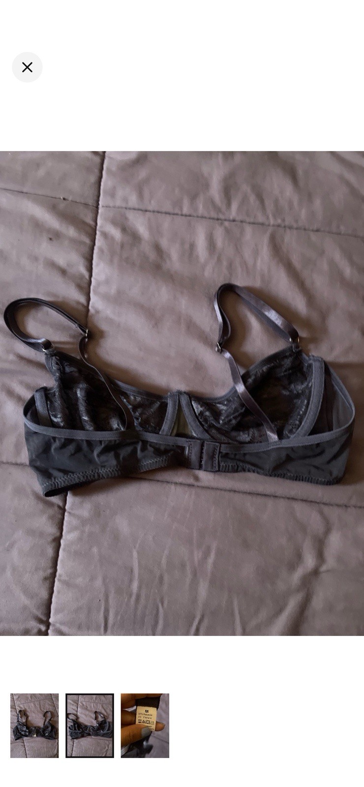 Women’s Gray Lace Bra Size M Polyester/Elastane Adjustable Strap Hook & Eye
