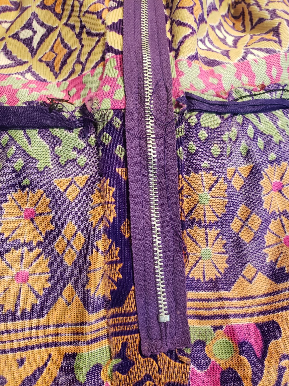 Vintage 1970s Mod Purple Pink Green Orange Beige Column Maxi Dress Size S/M