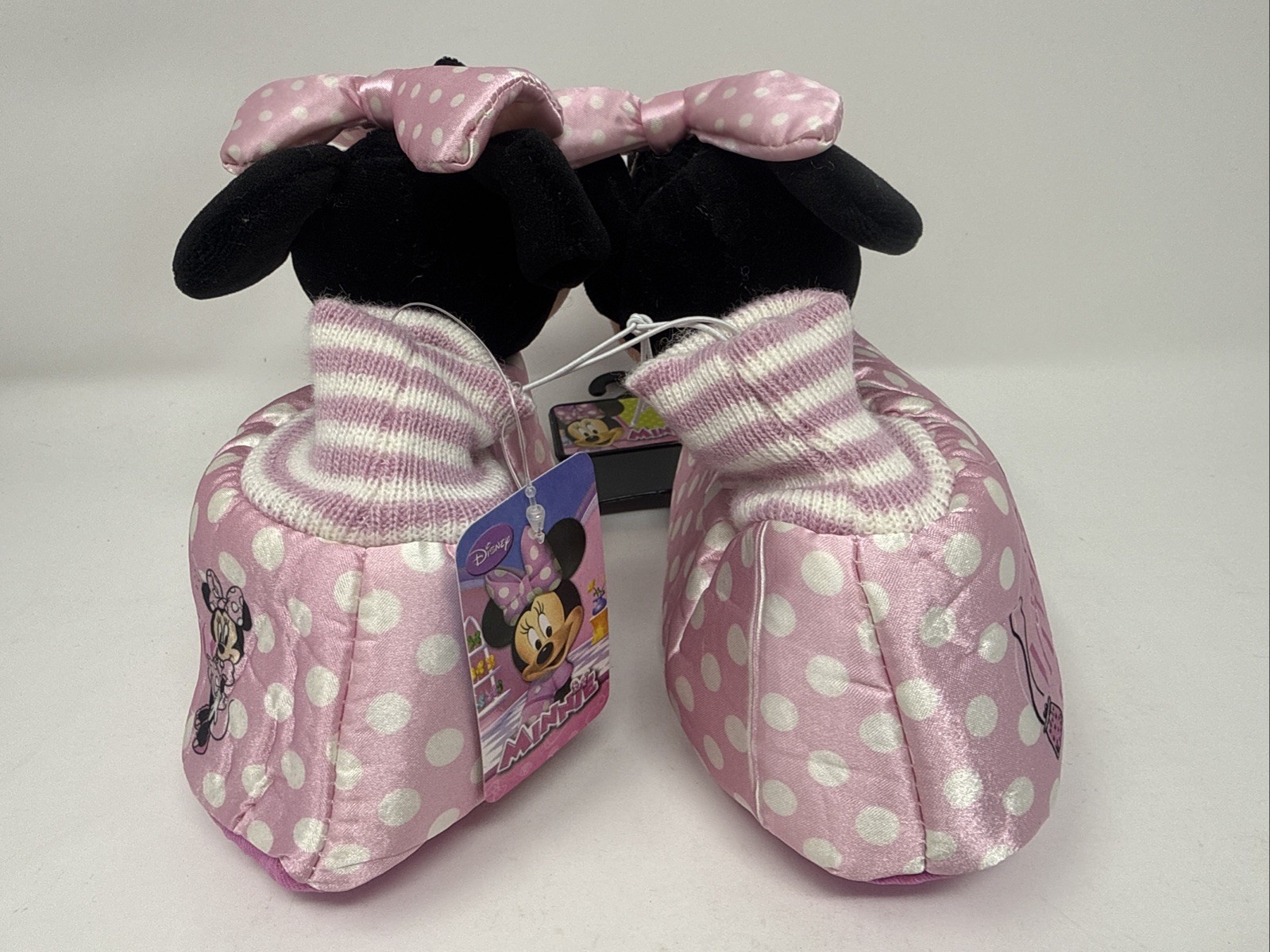 Girls Disney Junior Pink Black Minnie Mouse Slippers Medium 5/6 7/8 9/10 11/12