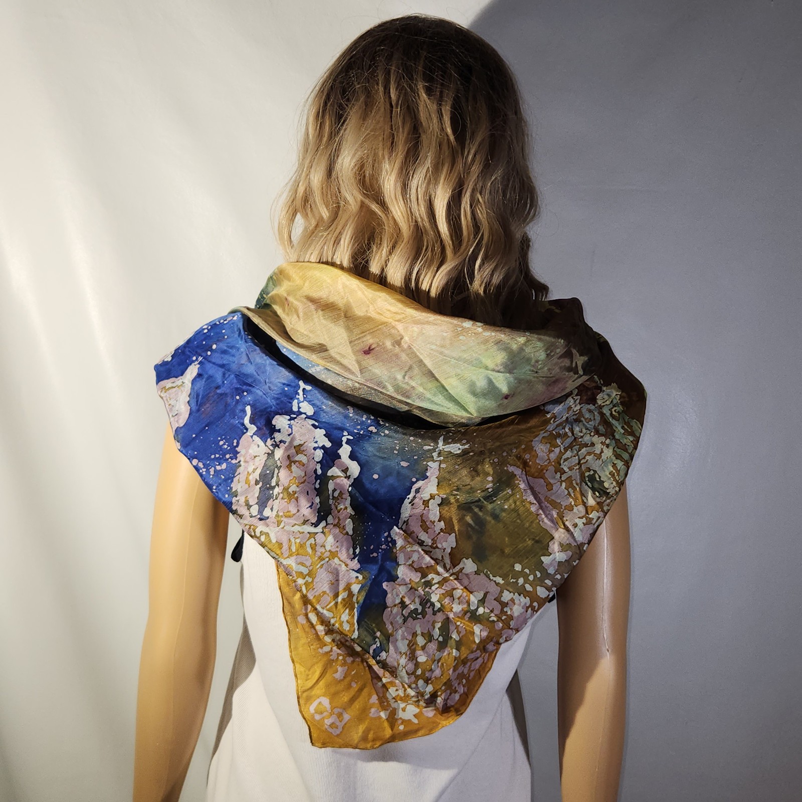 90s Y2K Watercolor Wash Abstract hand-dyed silk Large Scarf 34″ x 34″ Grannycore