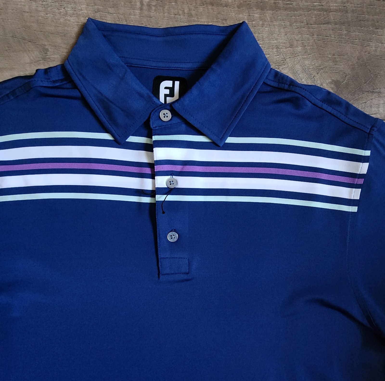 NEW Footjoy Striped Polo Shirt Mens Size Large Blue Striped Golf Lightweight