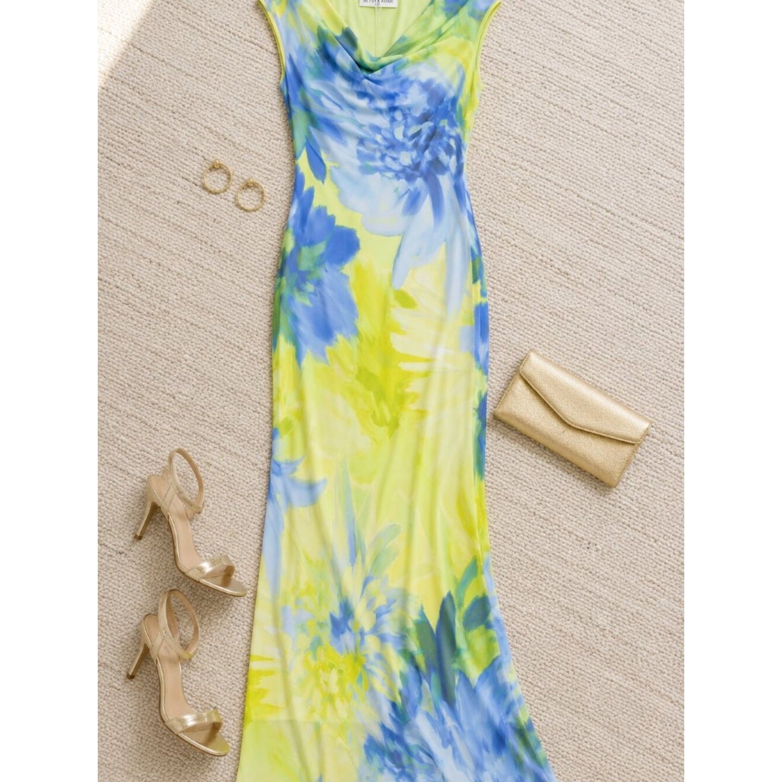 Betsy & Adam Citrine Petite Chiffon Cowlneck Sheath Dress Size 6P NWT