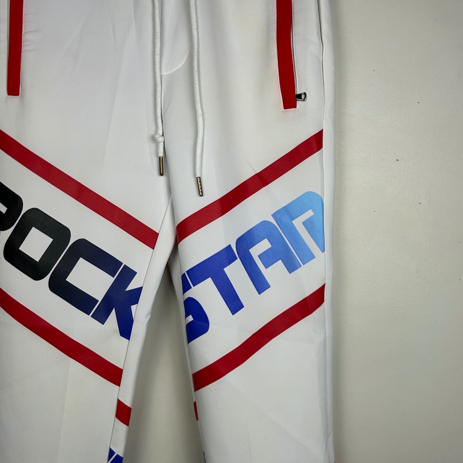 Rockstar Original Jabez Track Pants Men M White Red Blue Moto Streetwear Joggers